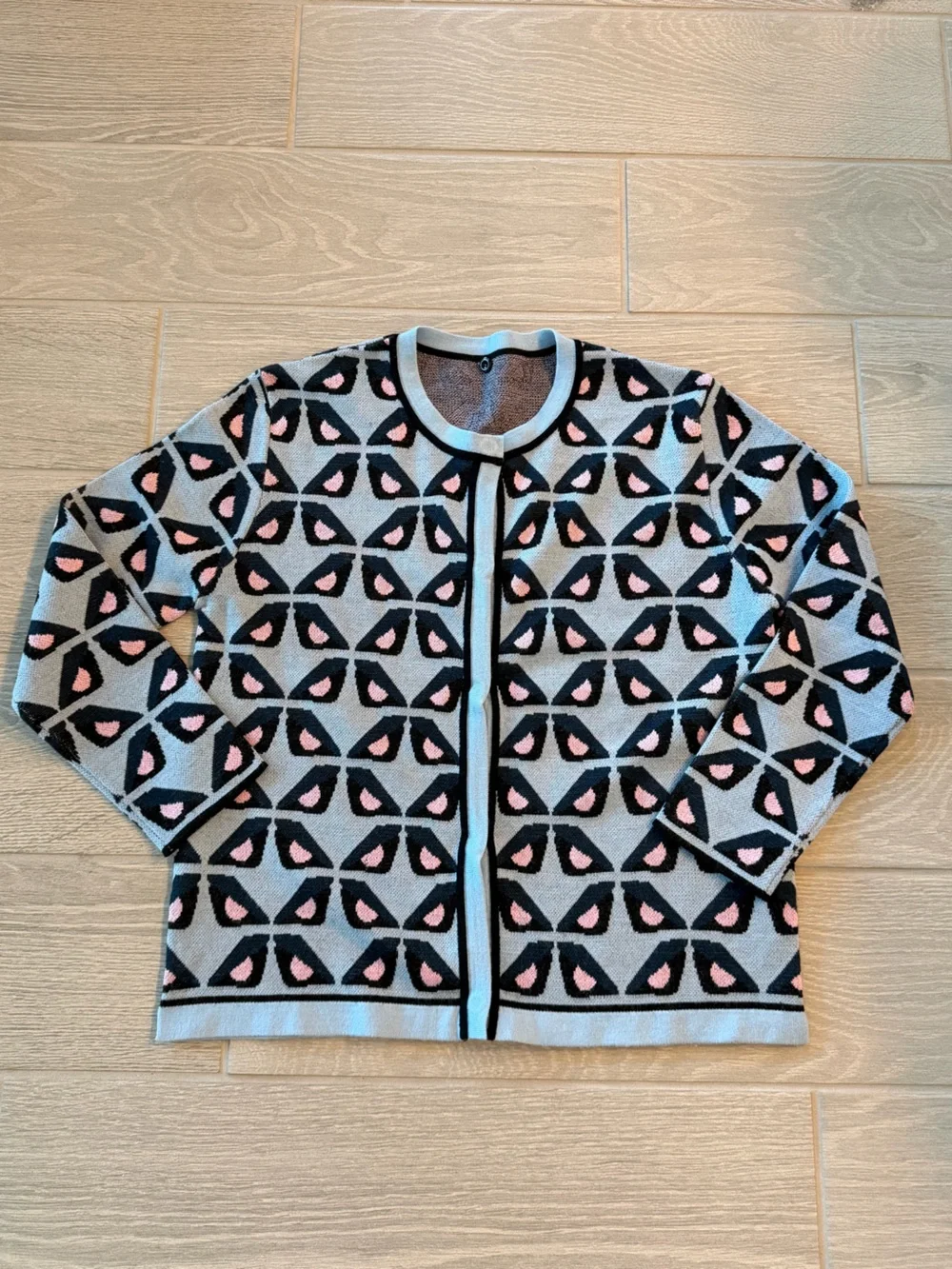 FENDI Geometric Bird Knit Cardigan Sweater Size Large VGUC